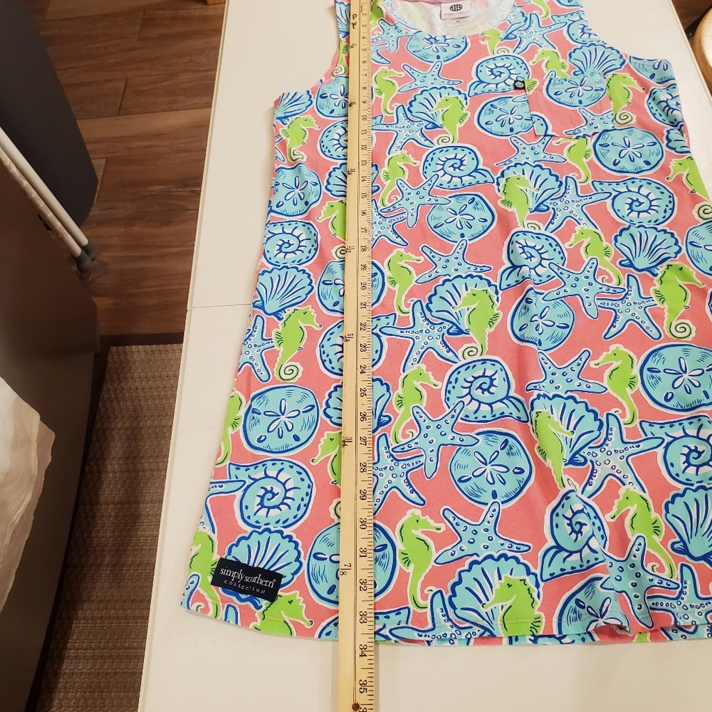 Simply Southern Coral Shell Print Sleeveless Dress with Aqua and Lime Accents - Picture 6 of 7